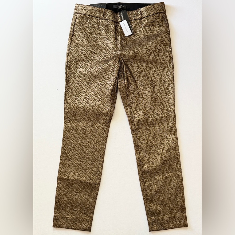 Banana Republic Gold Metallic Sloan Dress Pants Skinny Size 4 Mid Rise - Picture 2 of 8